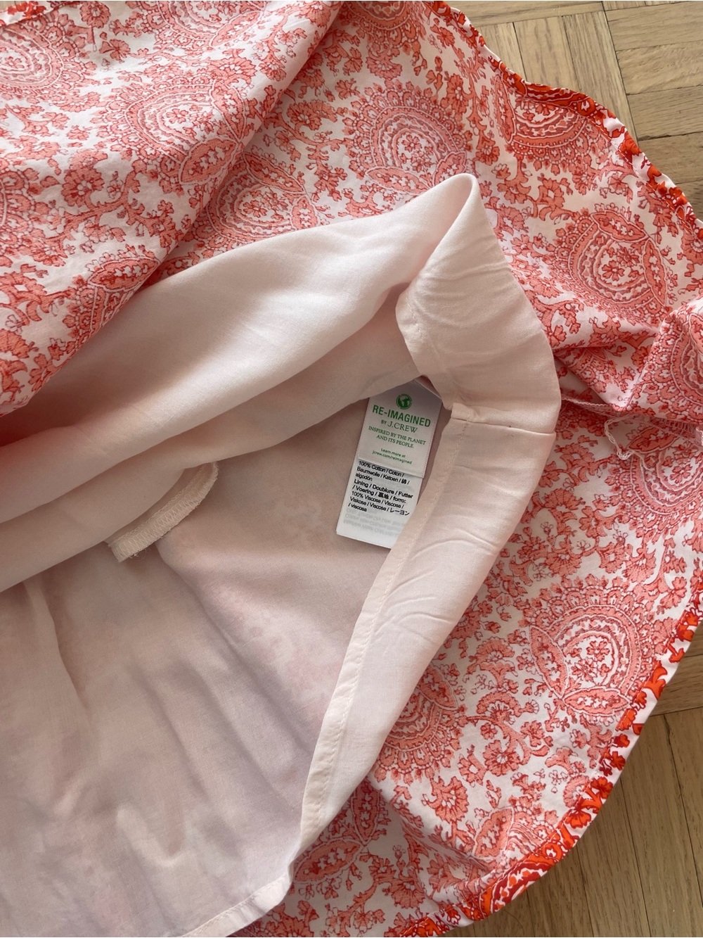 J. Crew Coral and White Printed Dress with long puff sleeves, lined. Size XXS - Picture 5 of 5
